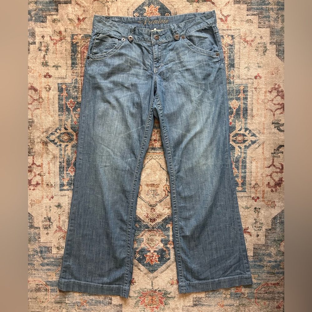 Vintage Y2K Forever 21 Rue21 Premiere Flared Wide Leg Denim Jeans Low Rise Blue